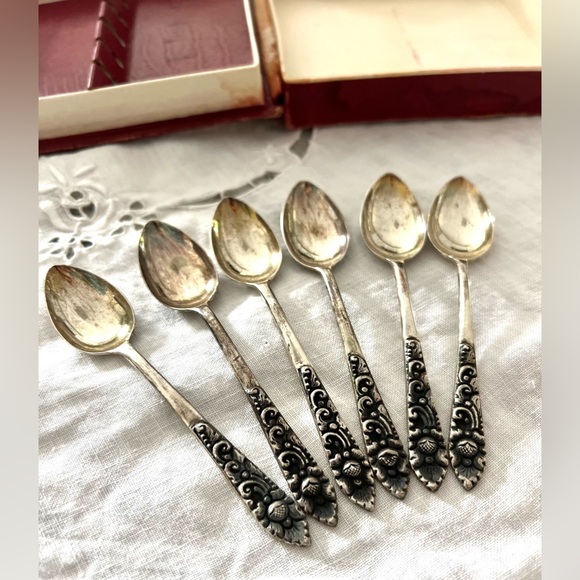 Antique Yogya Indonesian Sterling Silver Demitasse Spoons Set of Six (6) 800 MD - Picture 5 of 11